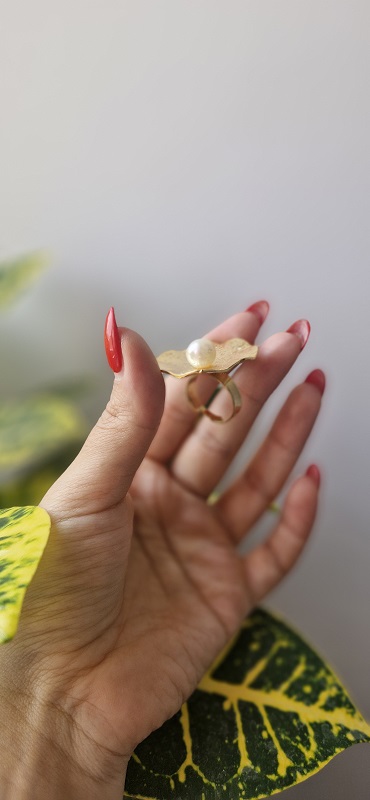 انگشتر استیل گل و مروارید